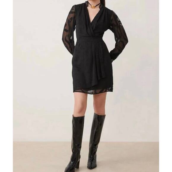 Suncoo Paris Black Dress Sz T3 / 8 Romantic Chic Feminine Designer NWT Elegant - Picture 1 of 16